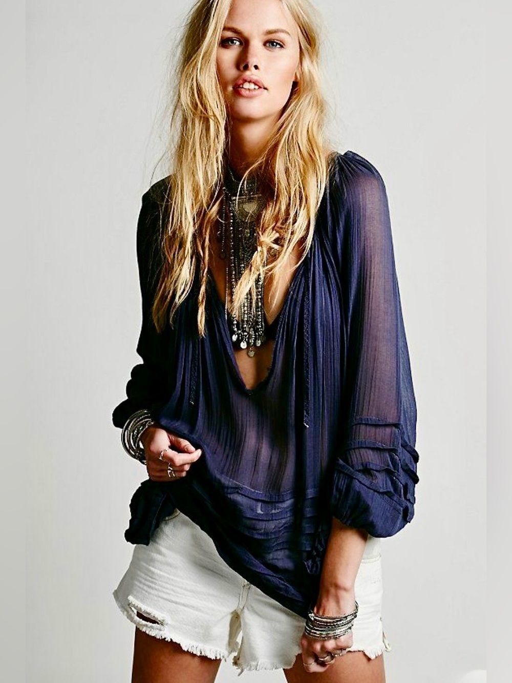 FP One Tie That Binds Oversized Boho Sheer Gauze Top Sz XS/S